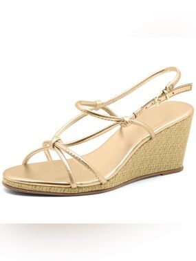 NEW Designer Gold Strappy Low Platform Wedge